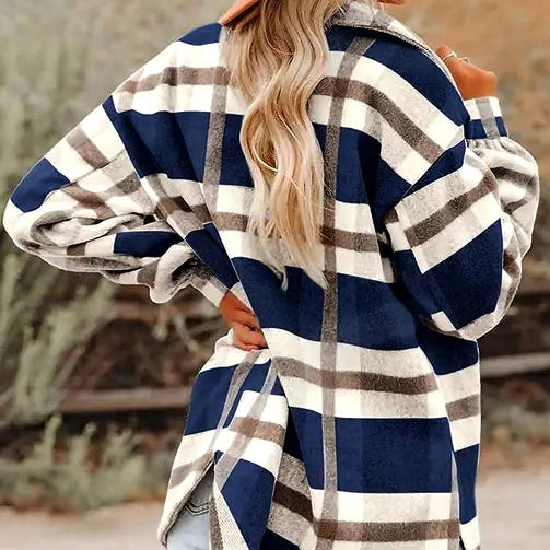 Plaid Flannel Shacket: Navy Blue