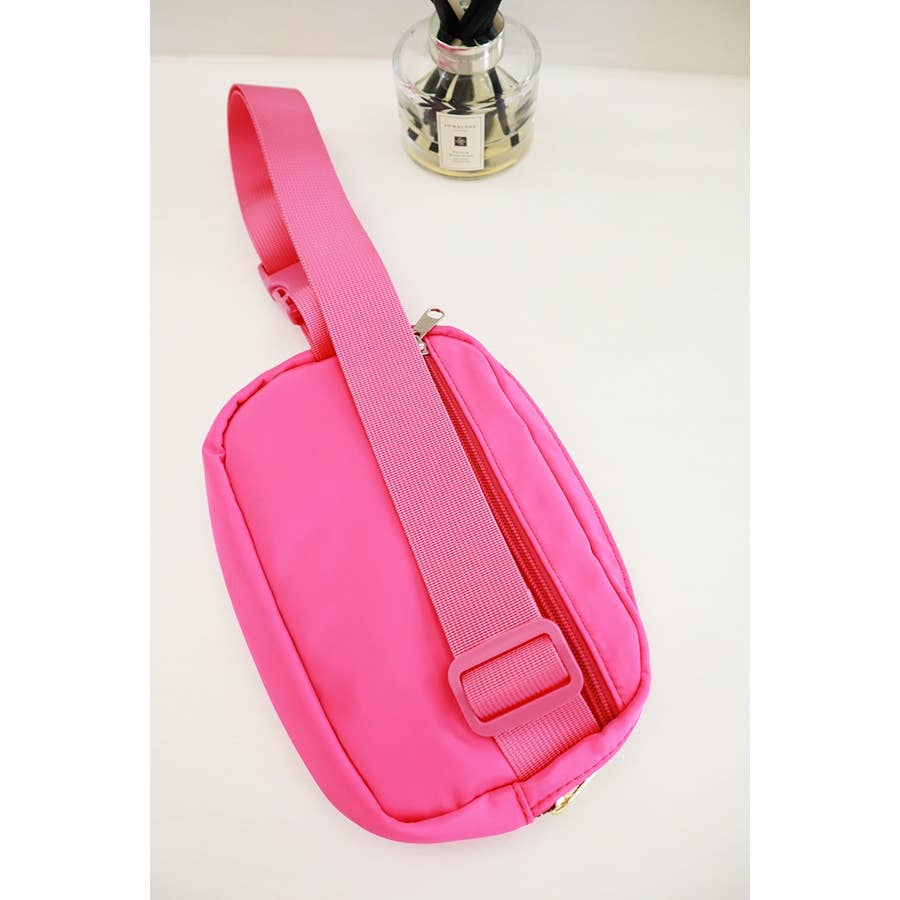Solid Color Crossbody Fanny Pack Belt Bag: HOT PINK