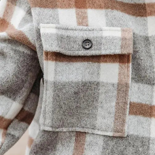 Plaid Flannel Shacket: Grey/Brown