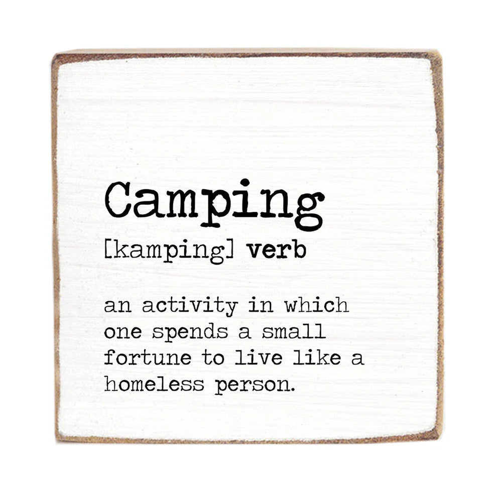 Camping Definition - Square Wood Block Sign