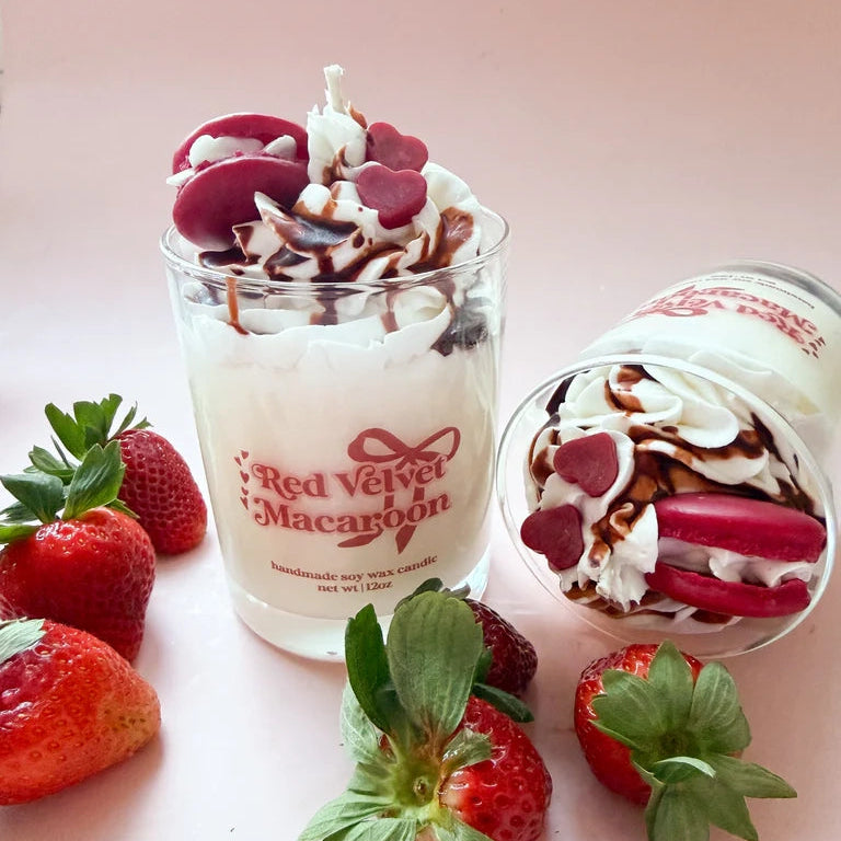 Red Velvet Macaroon Handmade Soy Candle 12oz