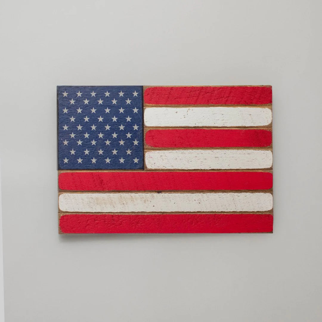 Small American Flag Solid Wood Sign