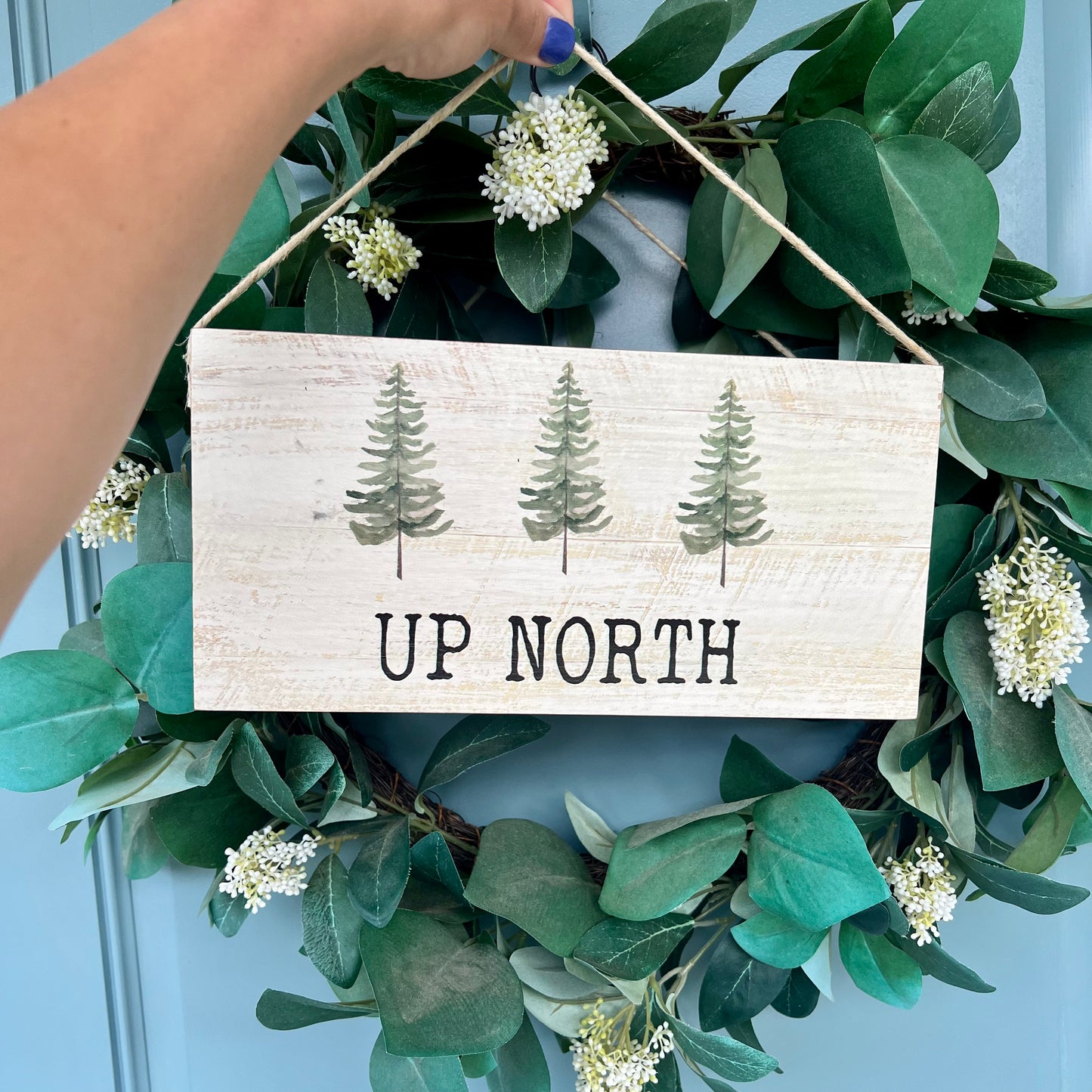 Up North Watercolor Trees Twine Hanging Sign