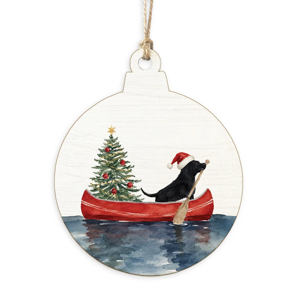 Christmas Dog Canoe Wooden Ornament