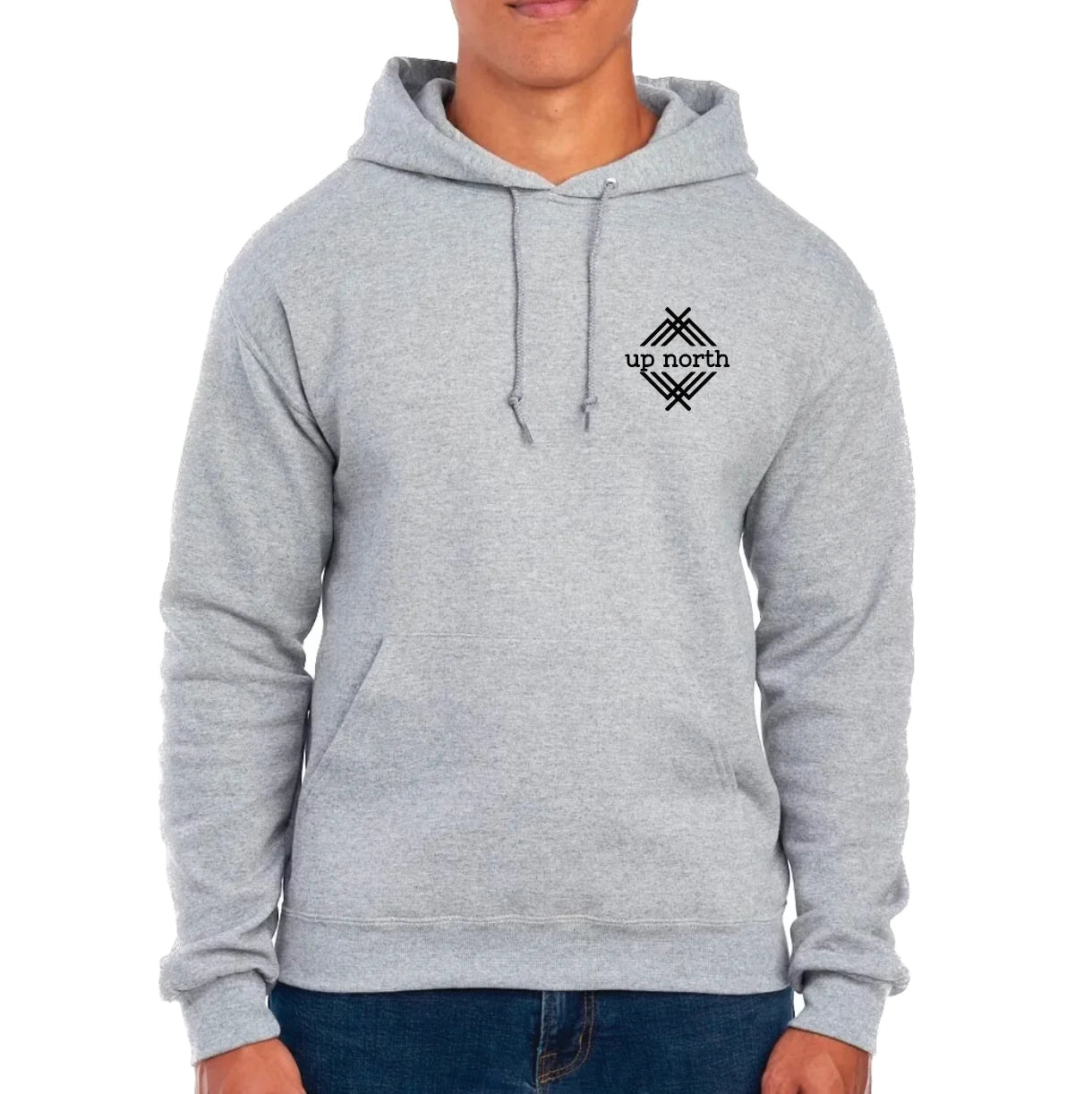 Grey Heather Hoodie, NH Flag Treeline & Moose