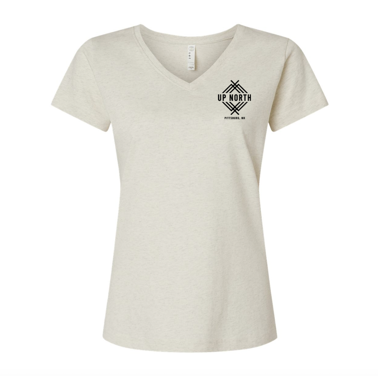 Up North Logo Ladies V-Neck Tee, Cream Heather