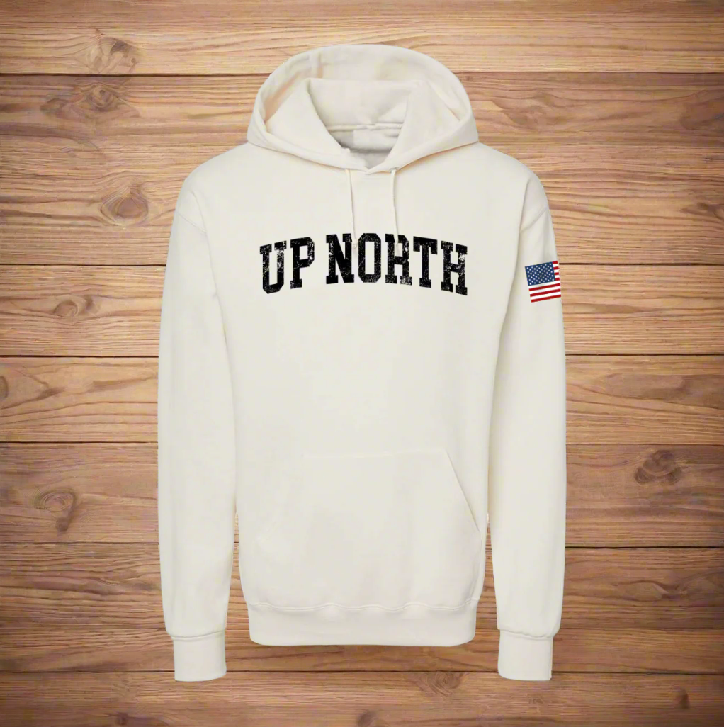 Up North Varsity Type Flag Hoodie - Cream