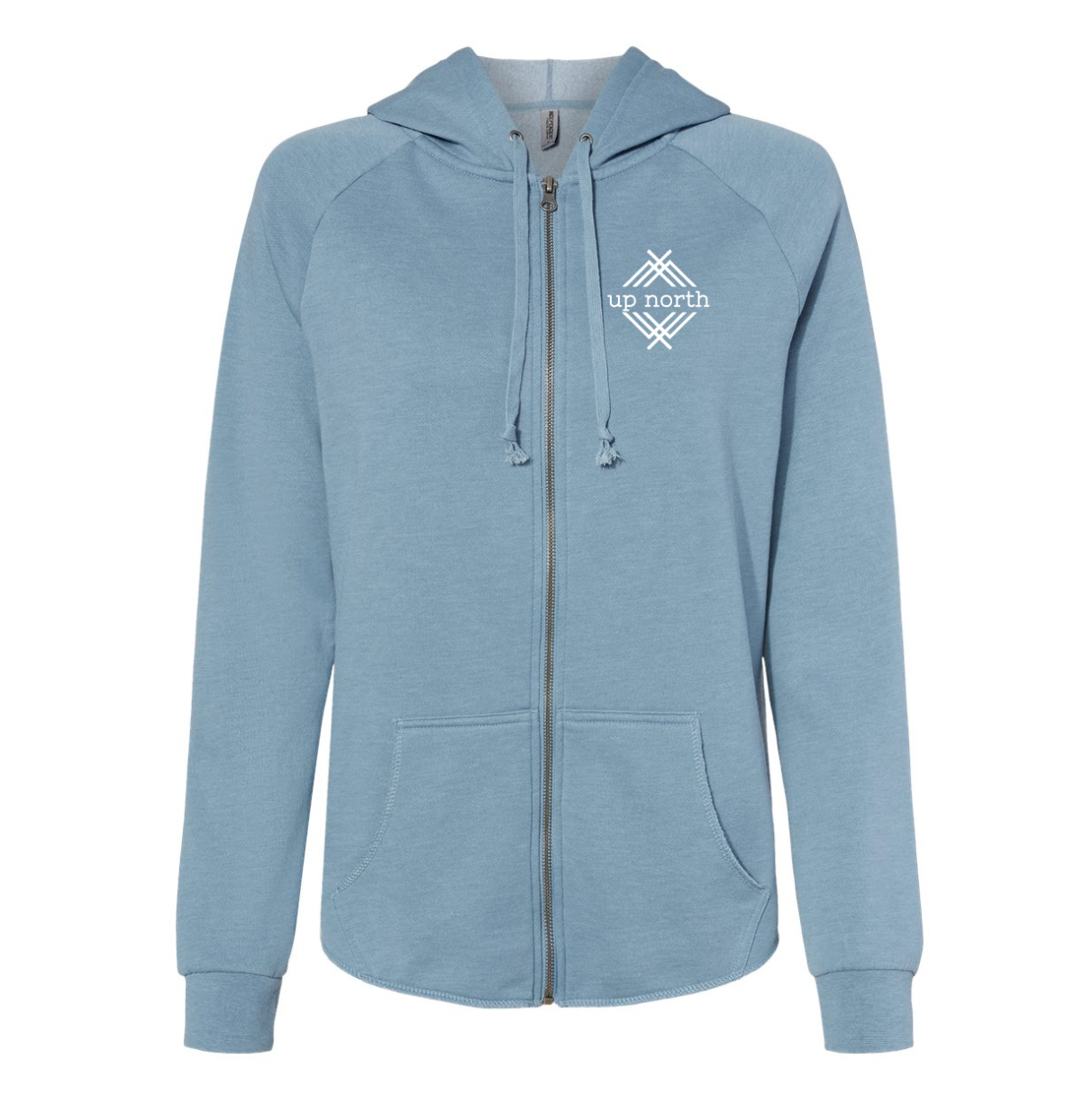 Ladies Hoodie, NH Flag Treeline & Moose - Dusty Blue