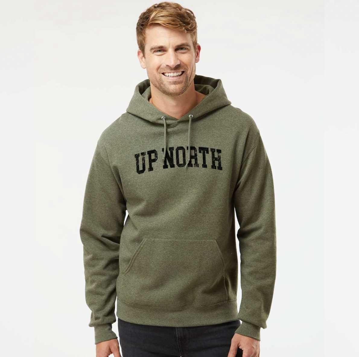 Up North Varsity Type Hoodie - Military Green Htr