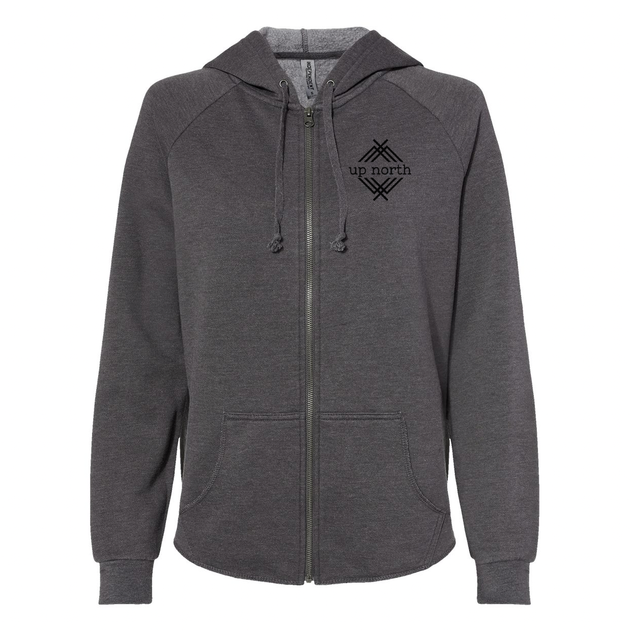 Ladies Hoodie, NH Flag Treeline & Moose - Dark Grey