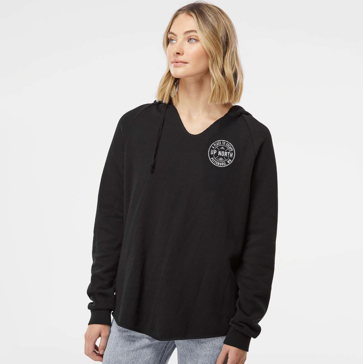 Circle Logo Ladies V-Hoodie - Black