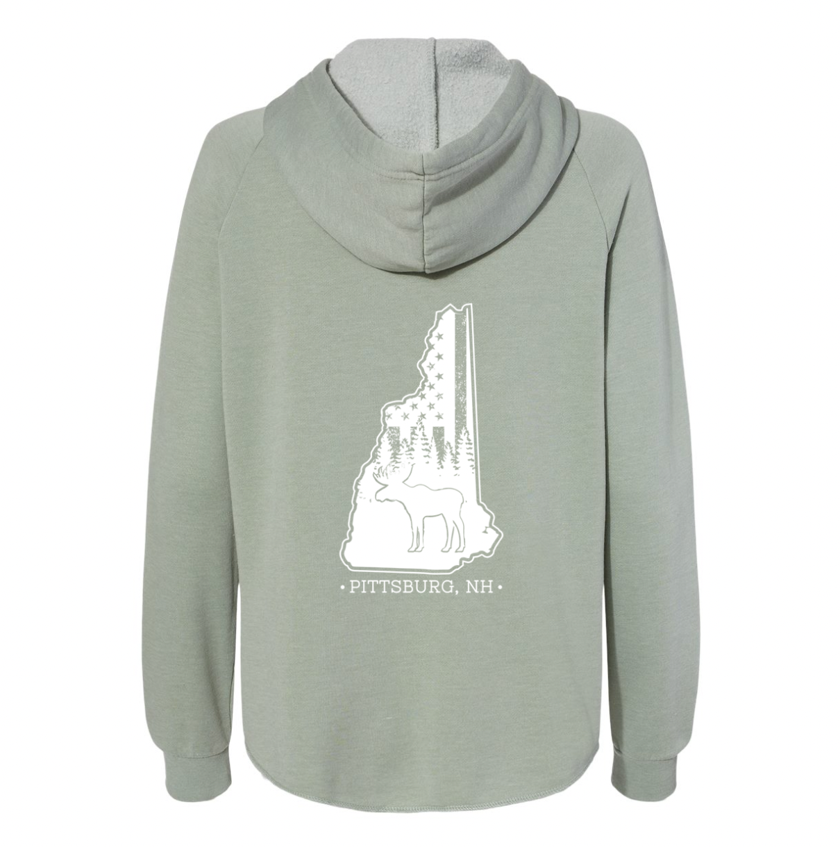 Ladies Hoodie, NH Flag Treeline & Moose -Sage