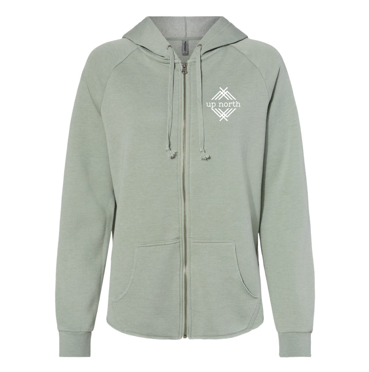 Ladies Hoodie, NH Flag Treeline & Moose -Sage