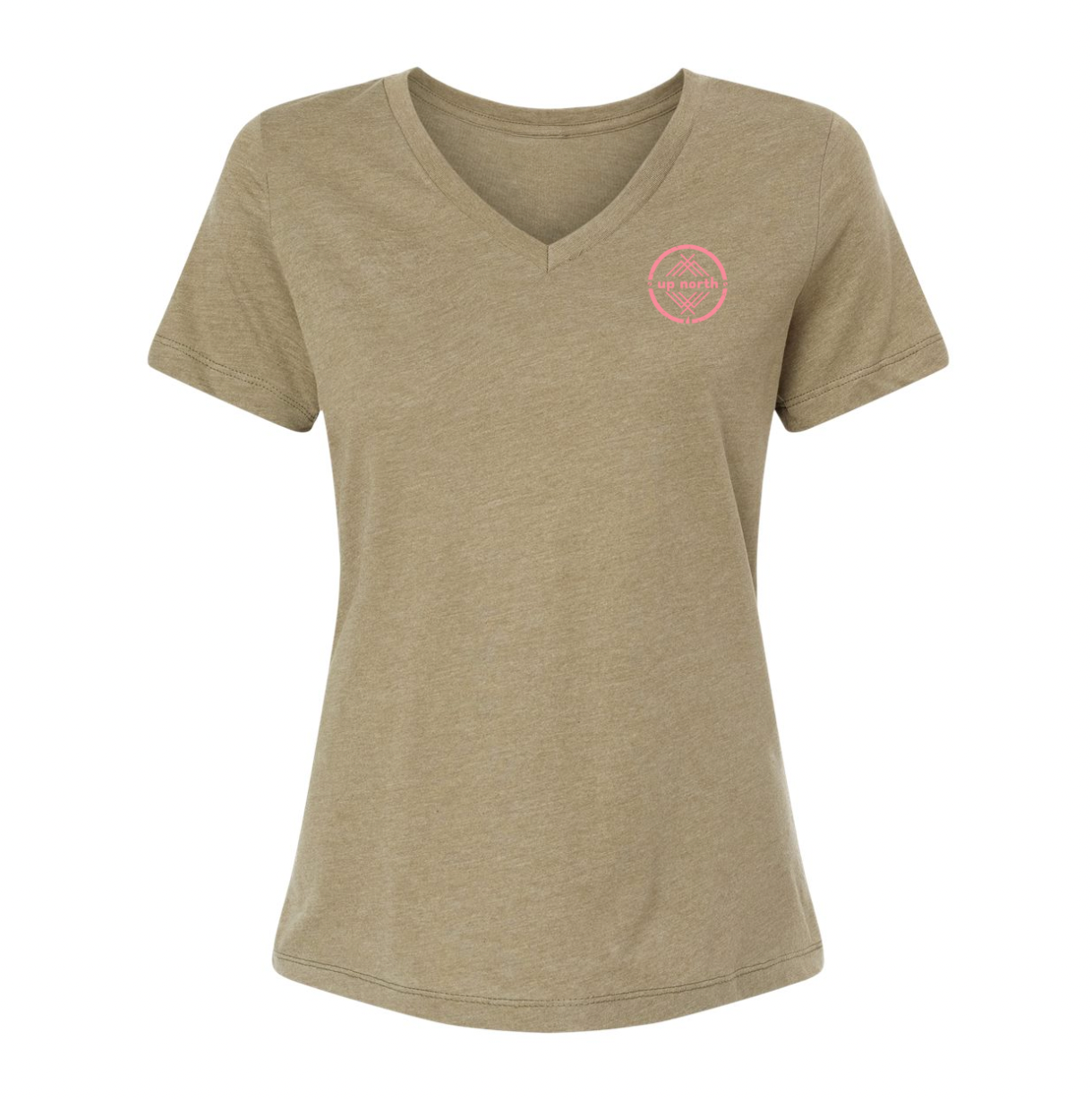 Ladies V-Neck Logo Tee - Olive/Pink
