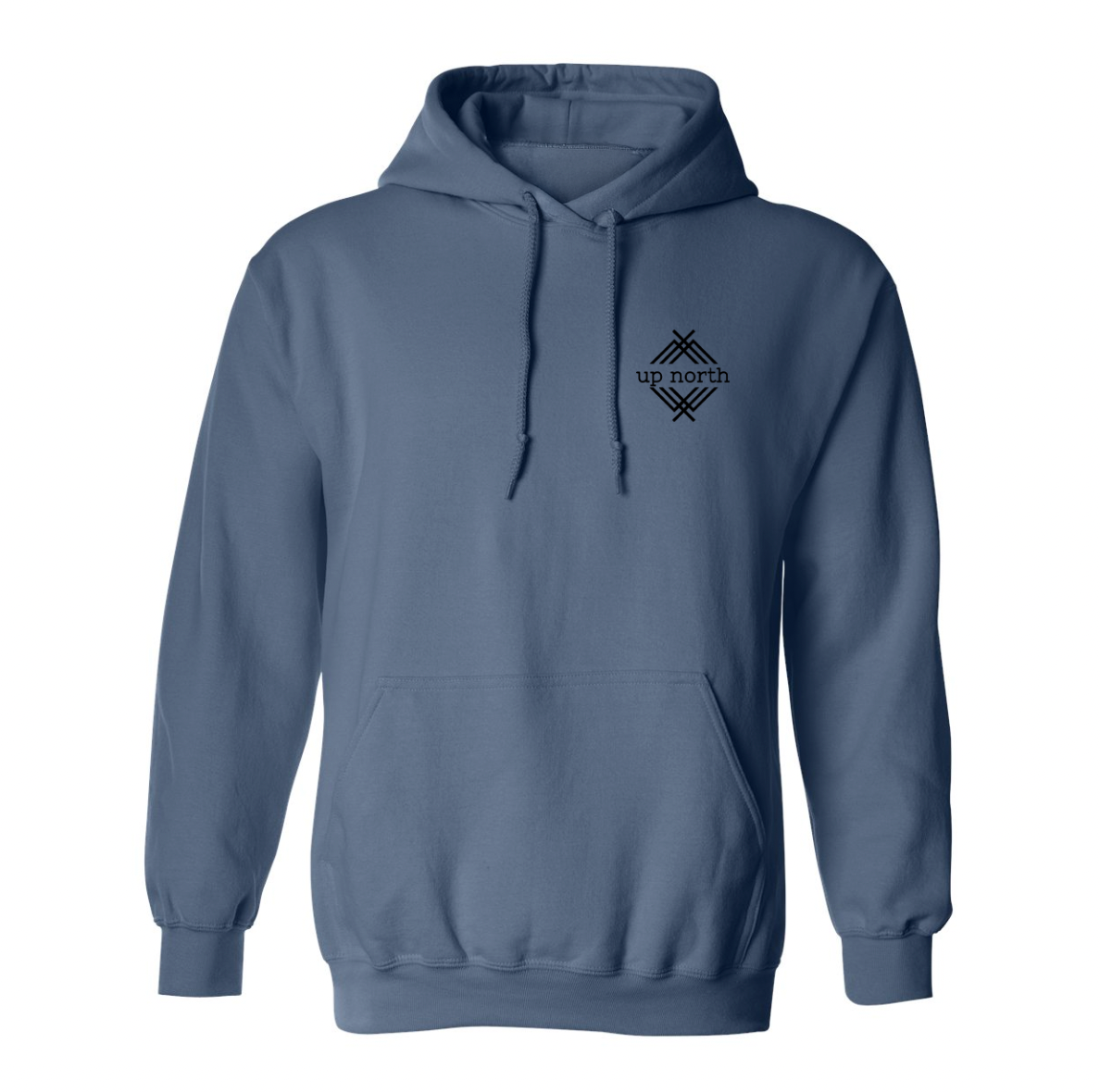 Dusty Blue Hoodie, NH Flag Treeline & Moose