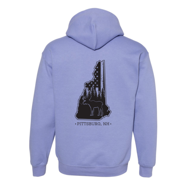 Lavender Hoodie, NH Flag Treeline & Moose