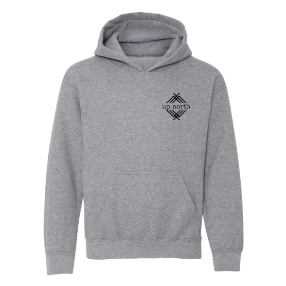 Youth Hoodie, NH Flag Treeline & Moose - Grey Heather