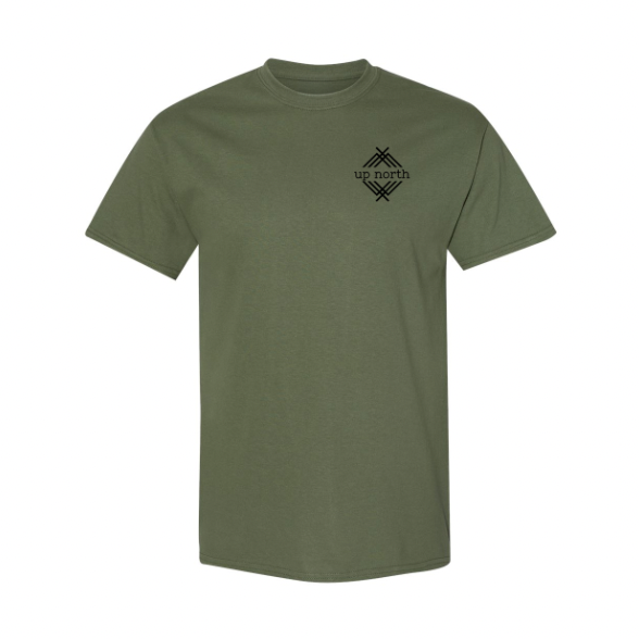 YOUTH Tee - NH Flag Treeline & Moose - Olive Green