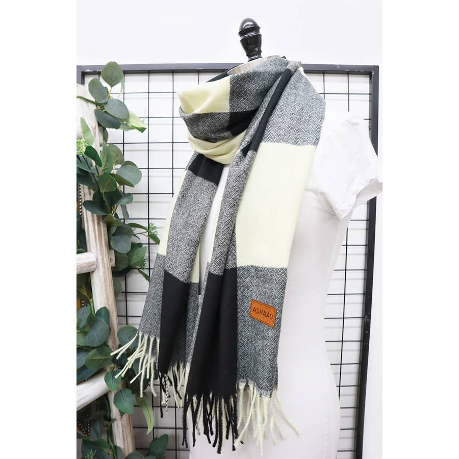 Black/Cream Plaid Cashmere Scarf