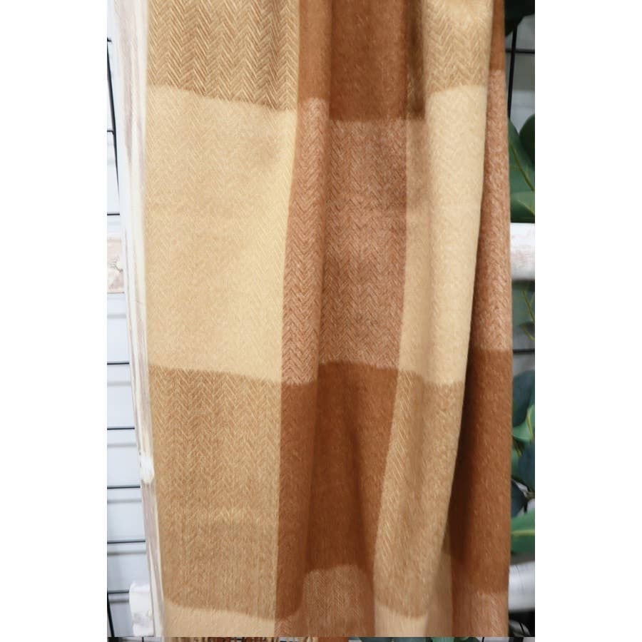 Tan/brown - Two Tone Plaid Cashmere Scarf with Tassel