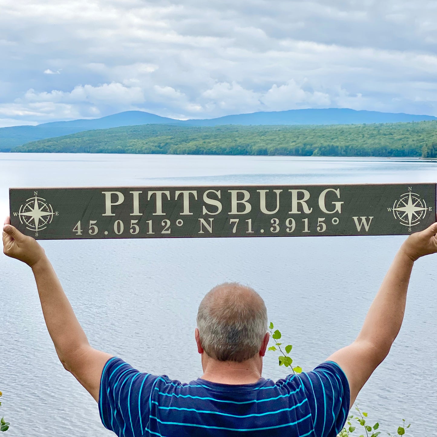 Pittsburg & Coordinates - Grey Solid Wood Sign