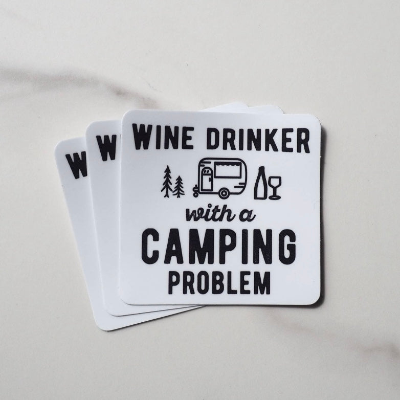 Sticker, Wine Drinker with a Camping Problem