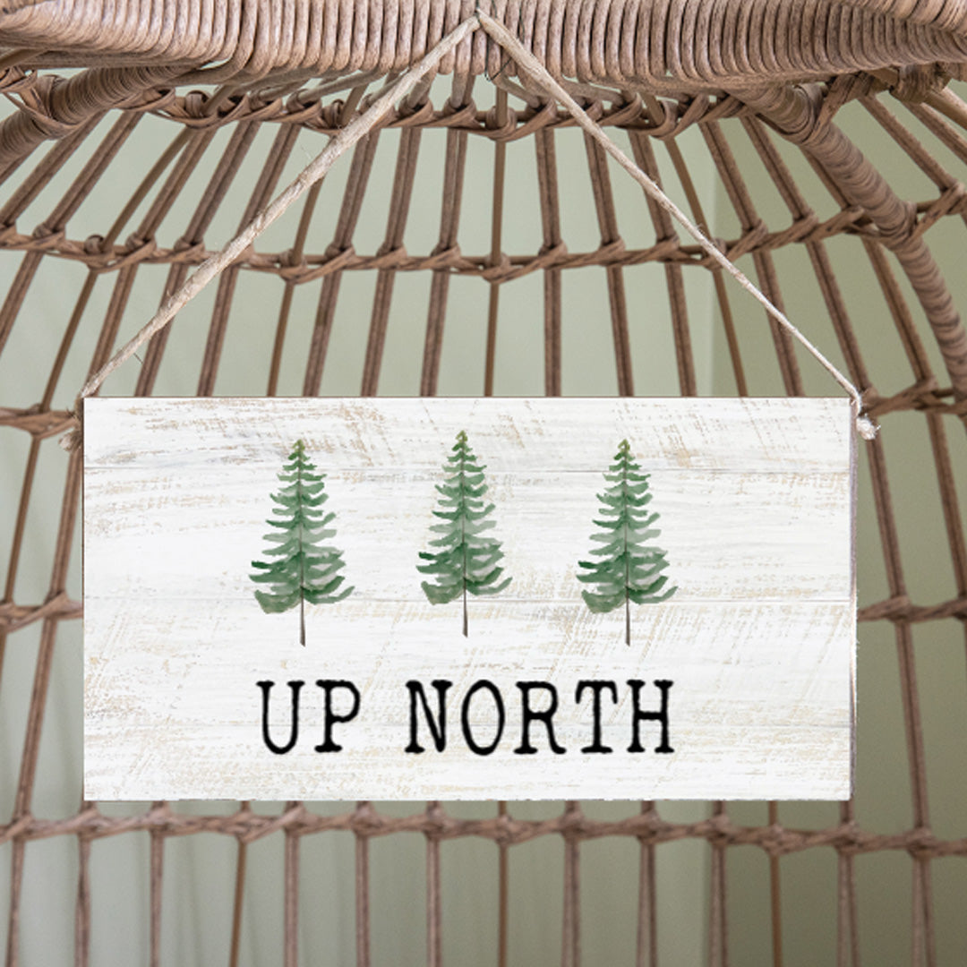 Up North Watercolor Trees Twine Hanging Sign