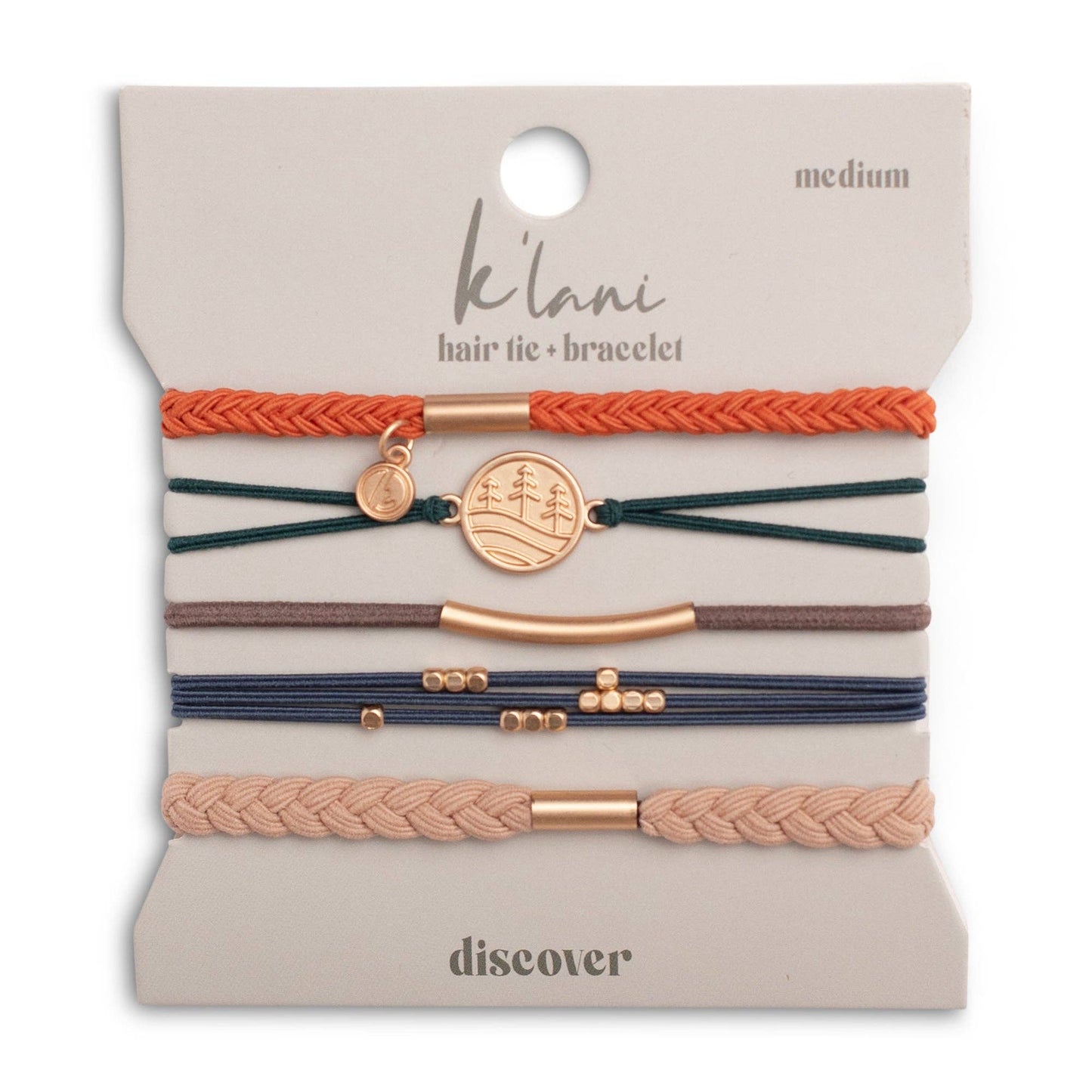 "Discover" Gold Pine Tree Charm Hair Tie Bracelets