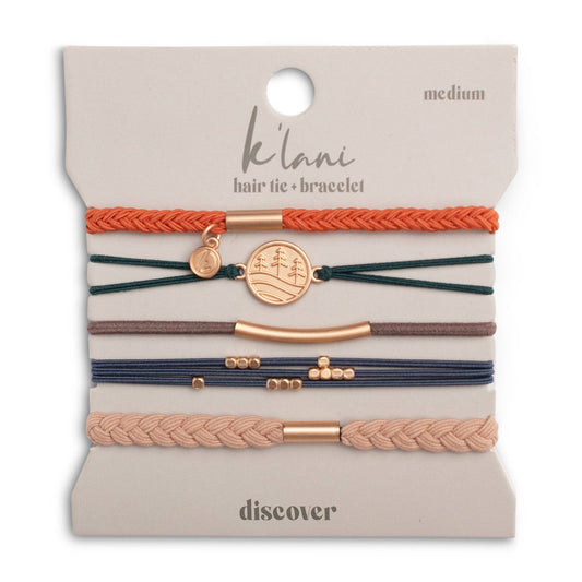 "Discover" Gold Pine Tree Charm Hair Tie Bracelets