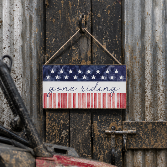 Star Spangled "Gone Riding" Twine Hanging Sign