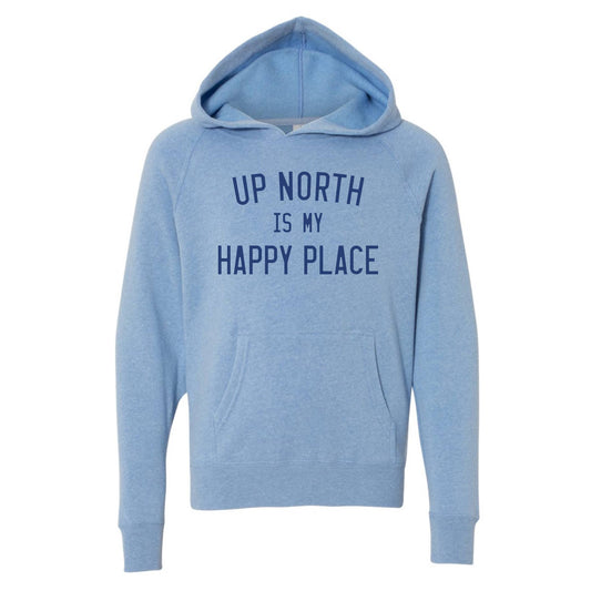 Up North Is My Happy Place Youth Sweatshirt. Pacific.