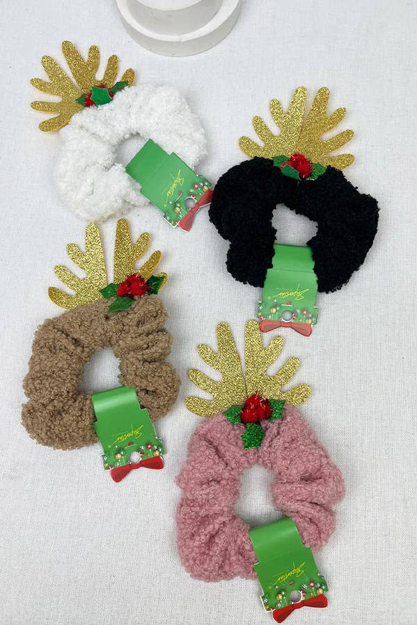 Glitter Antlers Fluffy Scrunchie Hair Tie