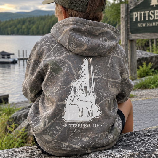 YOUTH, NH Flag Treeline & Moose Camo Hoodie