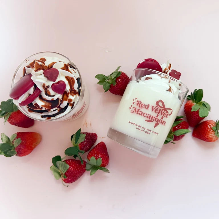 Red Velvet Macaroon Handmade Soy Candle 12oz