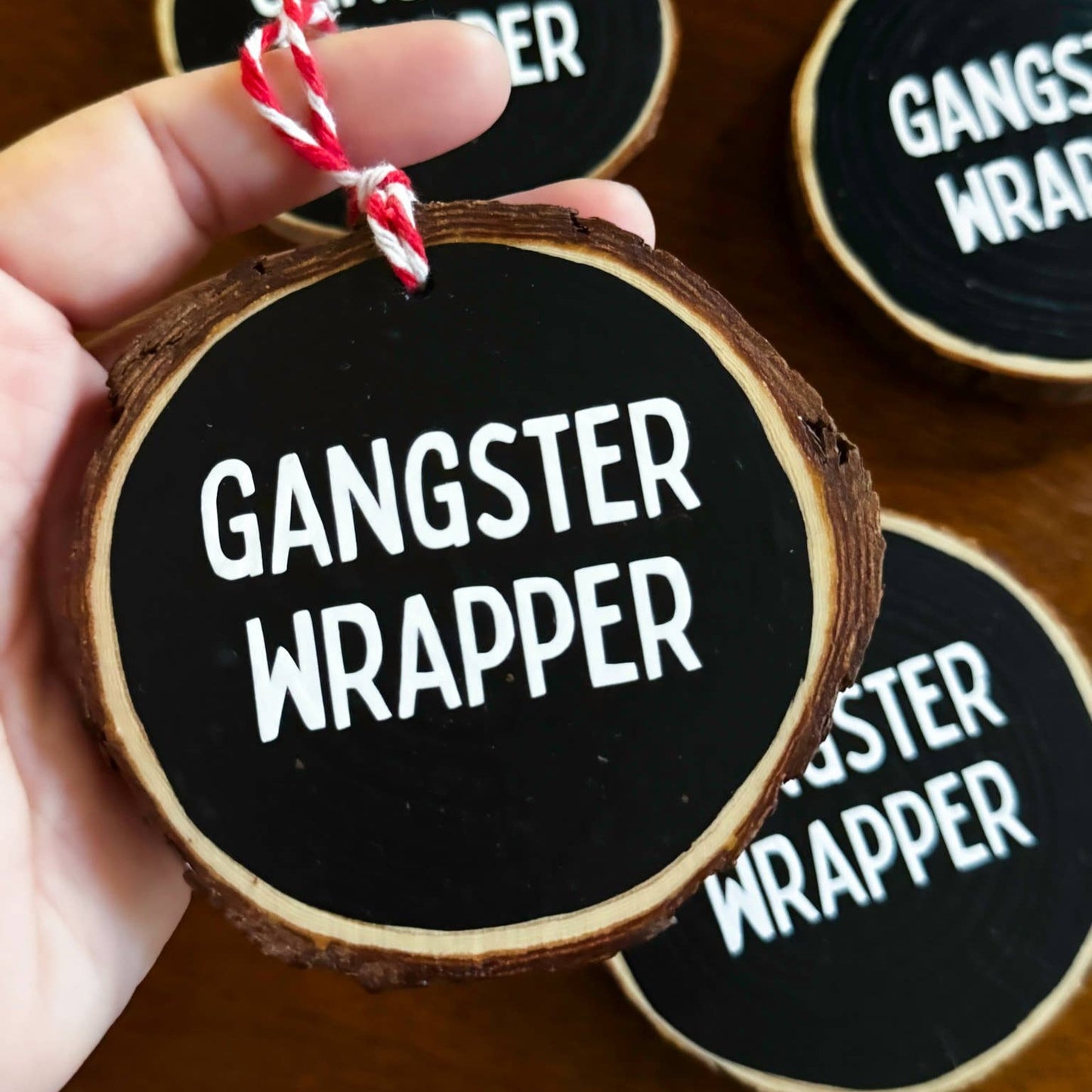 Gangster Wrapper Wood Slice Christmas Ornament