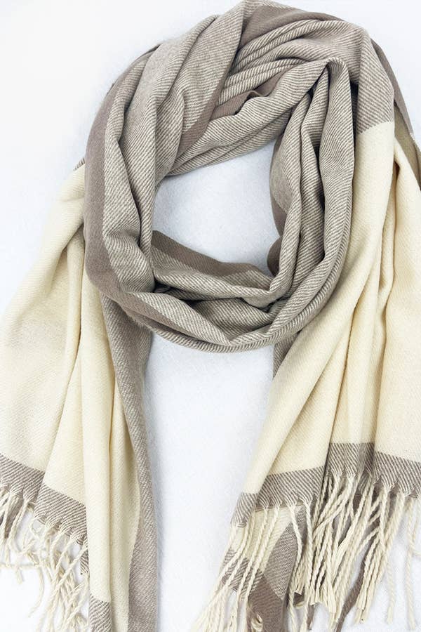 Two Tone Plaid Cashmere Scarf With Tassel