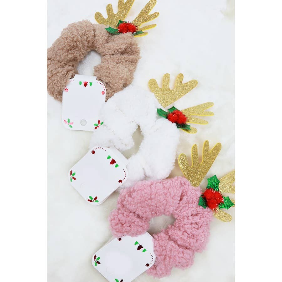 Glitter Antlers Fluffy Scrunchie Hair Tie