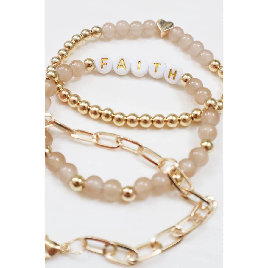 Faith Bead and Chain Layered Soft Tone Bracelets