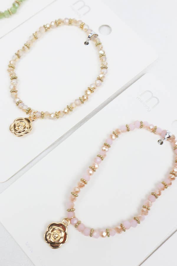 Rose Charm Crystal Bead Bracelet