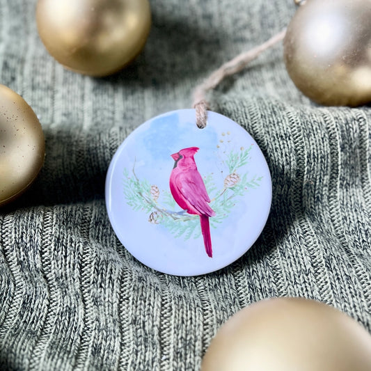 Watercolor Cardinal On Branches Ornament