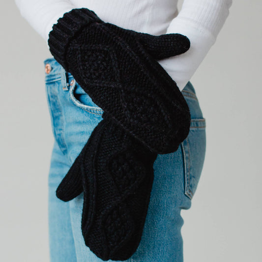 Black Cable Knit Mittens