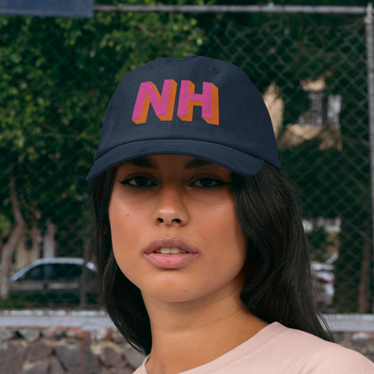 Navy Dad Hat - Custom Block Letter Hot Pink and Orange
