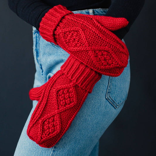 Red Cable Knit Mittens