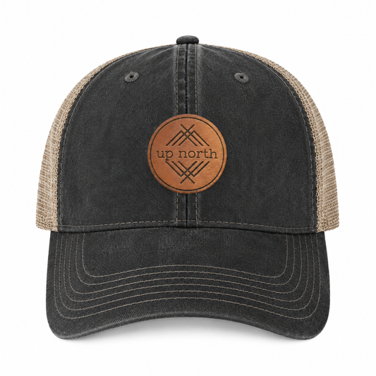 Up North Soft Black Washed & Worn Trucker Hat