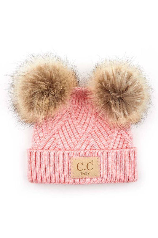 Diagonal Pattern Baby Pigtail Beanie