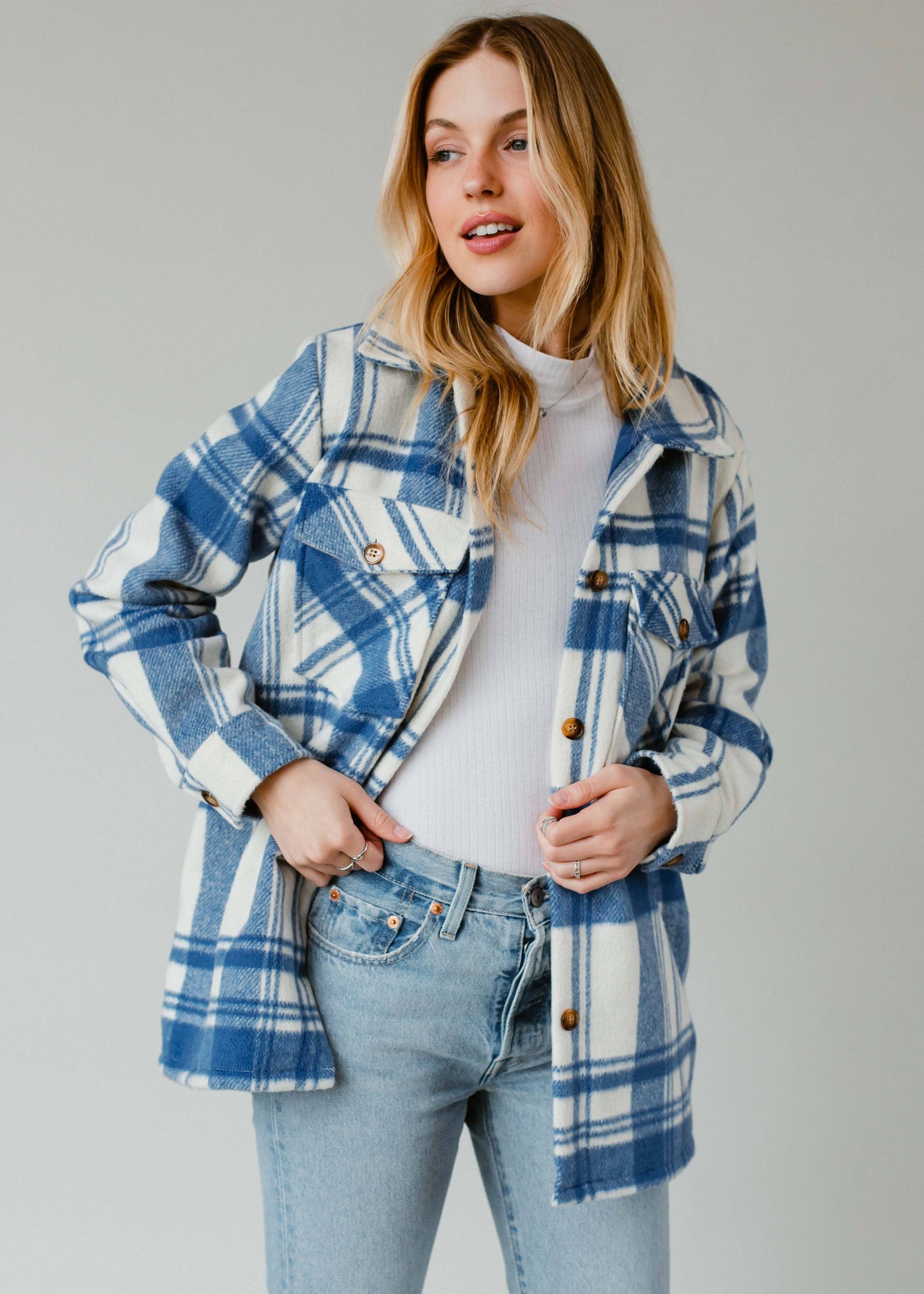 Royal Blue & Cream Plaid Shacket