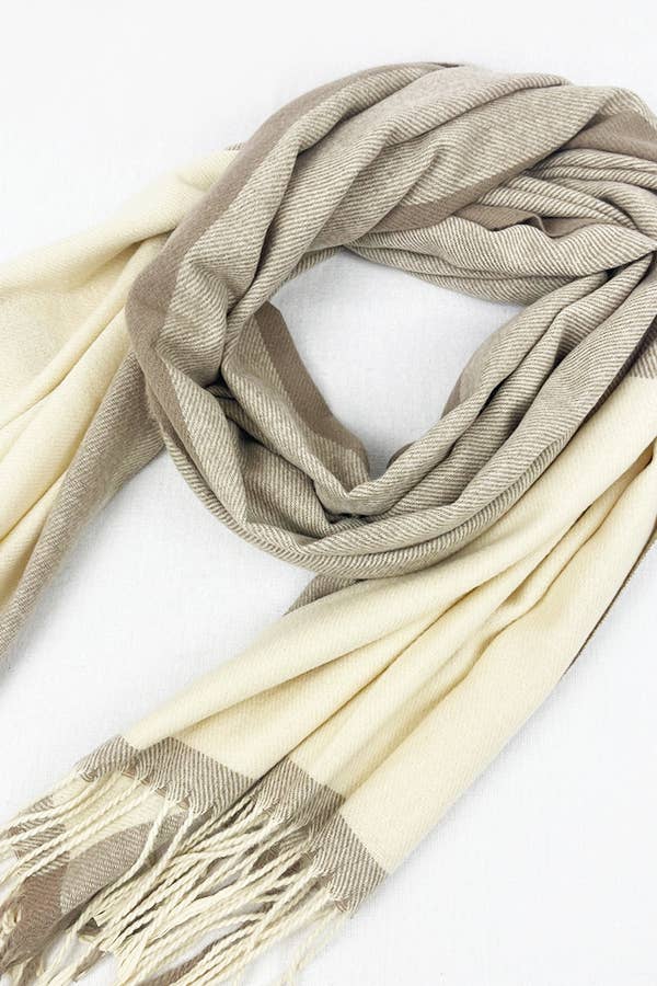 Two Tone Plaid Cashmere Scarf With Tassel