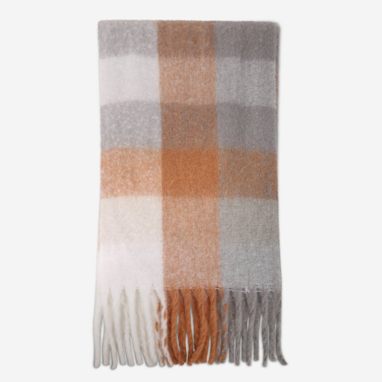 Plaid Pattern Fringe Oblong Winter Scarf