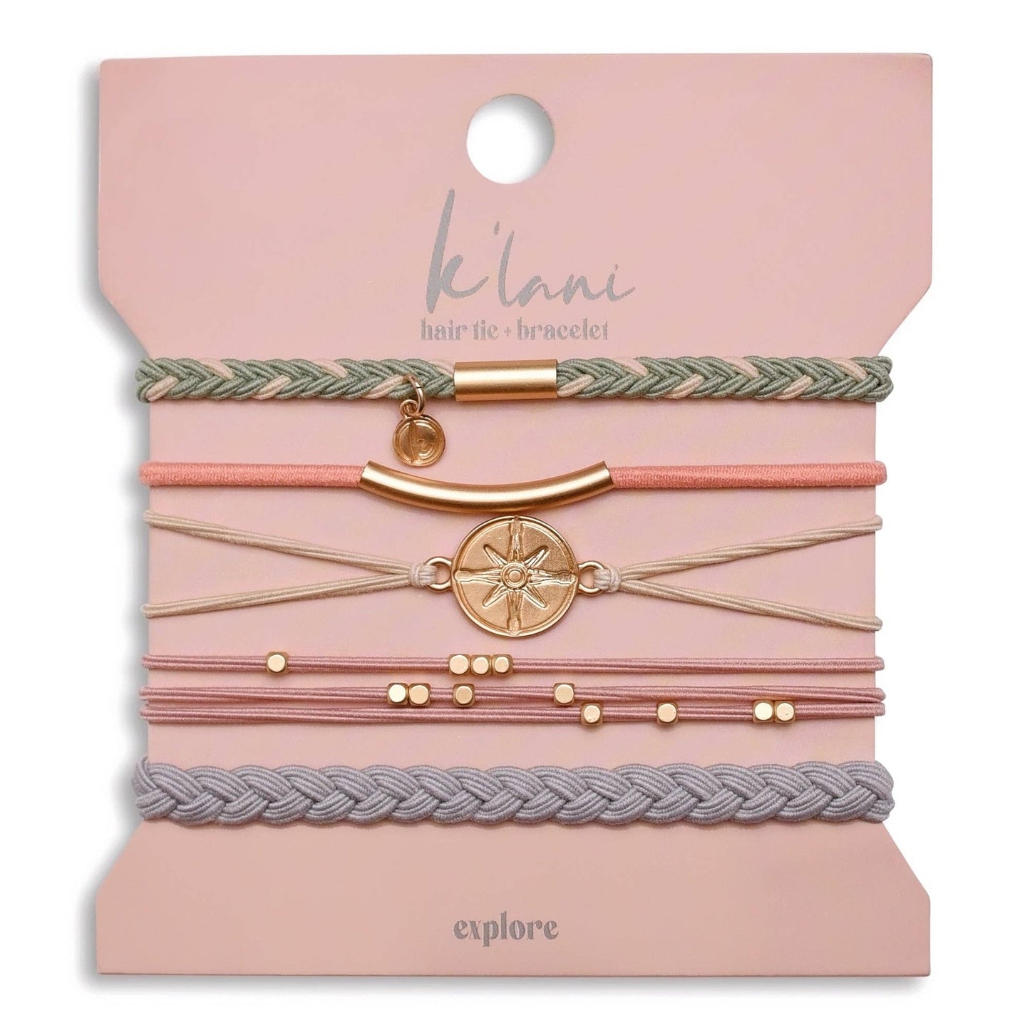 "Explore" Gold Compass Charm Hair Tie Bracelets