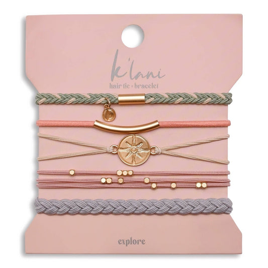 "Explore" Gold Compass Charm Hair Tie Bracelets